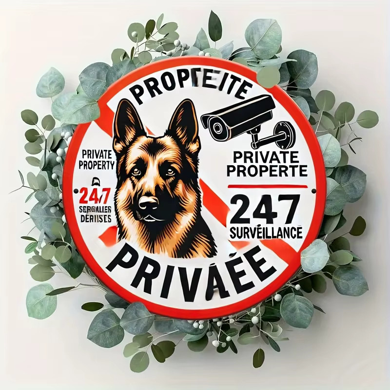 Potdemiel Vintage Metallschild mit Deutschem Schäferhund und Überwachungskamera, Durchmesser: 20 cm, Mehrfarbig - Bild 4