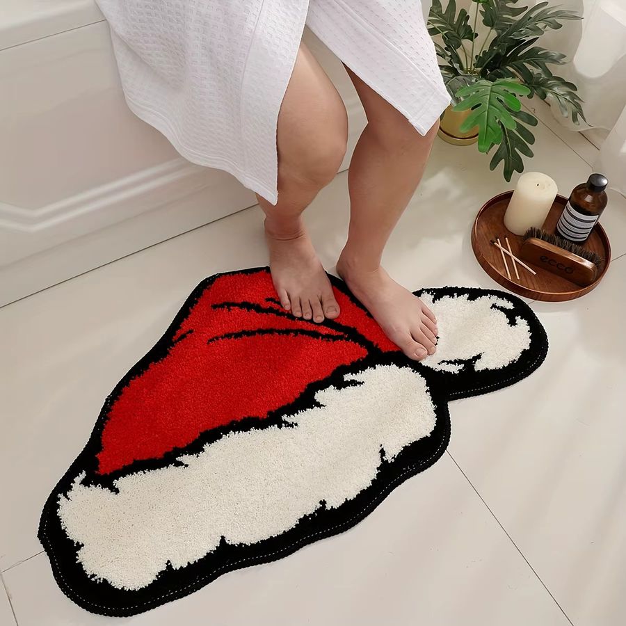 VIKAMA Weihnachtsmütze Fußmatte, rote saugfähige Badezimmer-Bodenmatte zur Weihnachtsdekoration - Bild 2