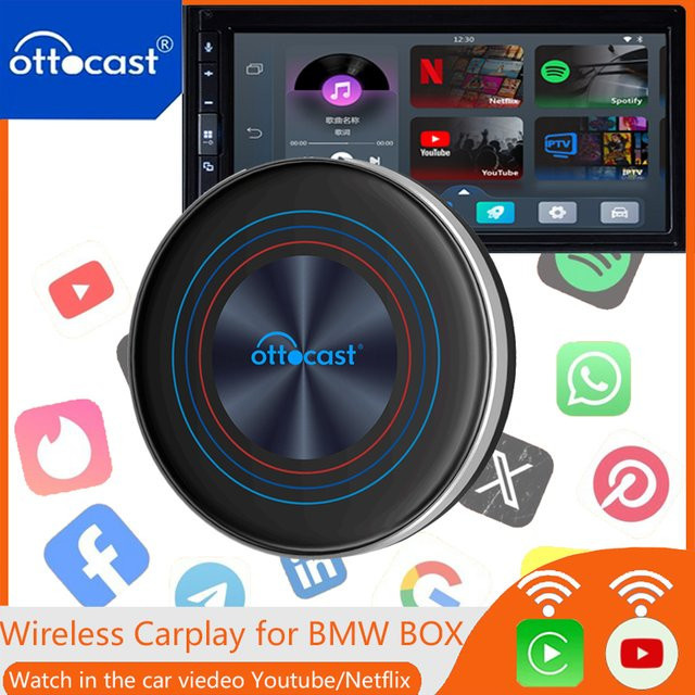 Ottocast I3 AI Box Kabelloser CarPlay Adapter mit Android 13 für BMW und Fahrzeuge mit kabellosem CarPlay, Schwarz - Bild 1