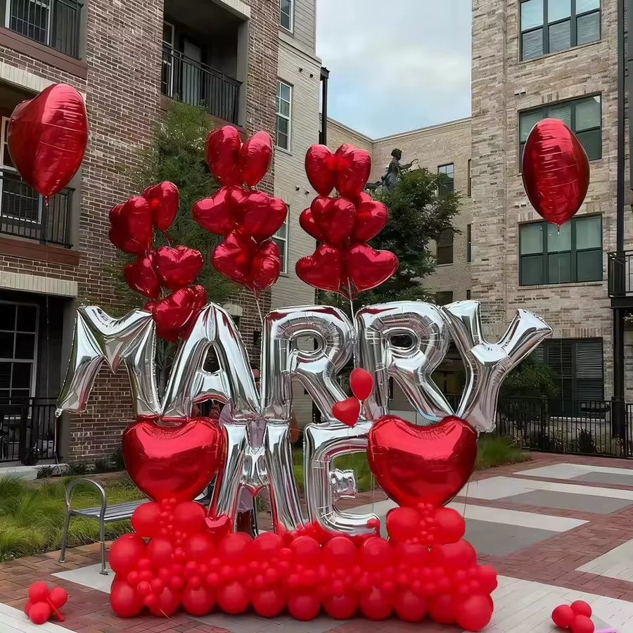 Marry Me Briefballons Set aus roter Aluminiumfolie mit Herz-Motiv für Verlobung, Valentinstag und Party-Dekoration - Bild 2