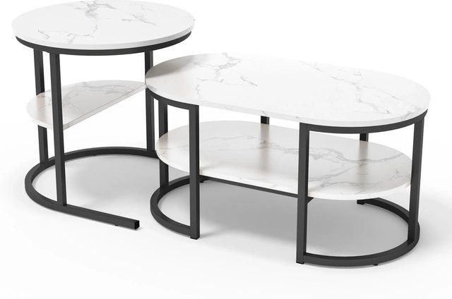 PXloue Satztisch 2er-Set modern in Schwarz mit höhenverstellbaren Tischplatten aus Metall - Bild 1