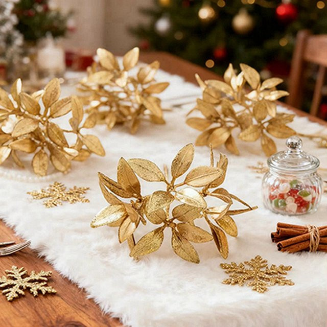 Künstliches Pflanzenarrangement XIAOYINMO Golden Pines für Weihnachtsdeko und Hochzeitskränze in Gold und Silber - Bild 1