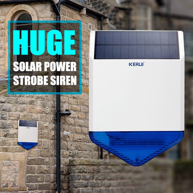 KERUI Solar-Sirenenpanel für Außenalarm mit Blitzlicht, Reaktionssound 110 dB und Stromversorgung, Farbe: Weiß, B/T/H: 30,0 x 20,0 x 0,0 cm - Bild 1