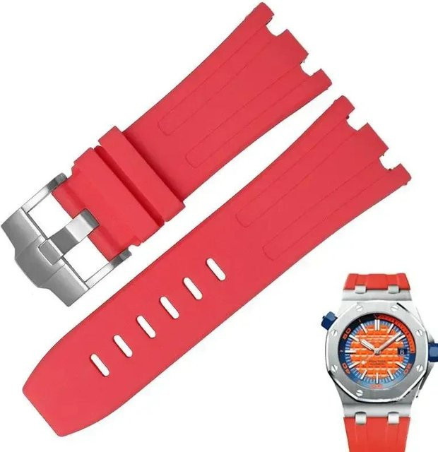 Uhrenarmband Gummi-Silikon, 28 mm, rot, silberne Schnalle, Unisex - Bild 1