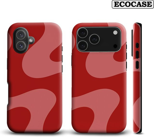 Crimson Flowing Shapes Handyhülle für iPhone 17 16 15 14 13 12 11 Pro Max Plus mit doppelschichtiger Rückseite in Rot - Bild 1