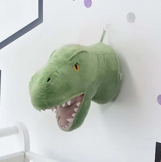 Yiran Health & Beauty Tierkopf Dinosaurier Wanddekoration aus grünem Textil für das Kinderzimmer - Bild 1