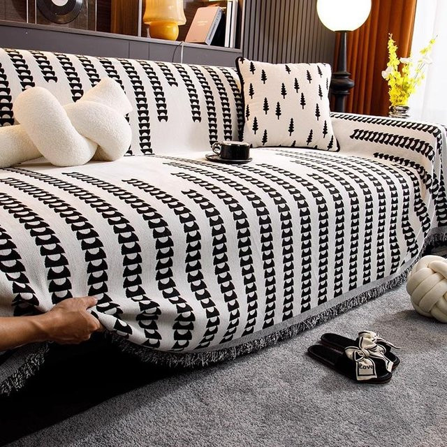 Super Six Chenille Sofaüberwurf mit geometrischem Muster, Waschbarer Sofaüberzug für alle Jahreszeiten, B/H: 180 x 130 cm - Bild 1