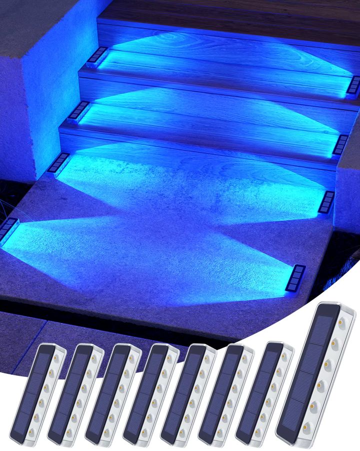 Yilaie LED-Solar-Stufenleuchten im 4er-Pack, blaue wasserdichte IP68 Solar-Wegeleuchten für den Außenbereich - Bild 2