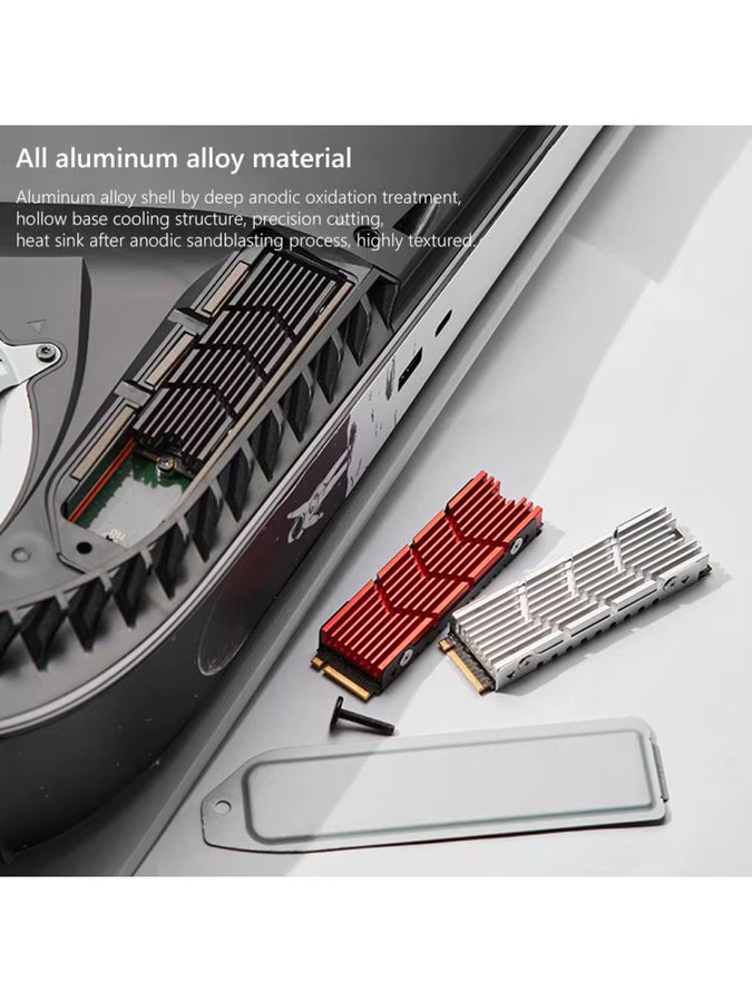 APWIKOGER M.2 2280 SSD-Kühler für NVMe und NGFF, passiver Aluminium-Kühlkörper mit thermischem Silikon-Pad in Schwarz, kompatibel mit der PS5 Spielekonsole - Bild 4