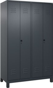 C+P PSA Doppel-Spind Classic PLUS mit 4 Abteilen, Füße, Anthrazitgrau/Schwarzgrau, B/H/T: 120 x 195 x 50 cm, mit Sicherheits-Drehriegel, Ablageböden und Garderobenstange - Bild 1