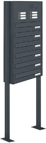 AL Briefkasten-System für 6 Parteien mit Zaundurchwurf, grau, B/H/T: 153,323 x 170,0 x 27,5 cm - Bild 1
