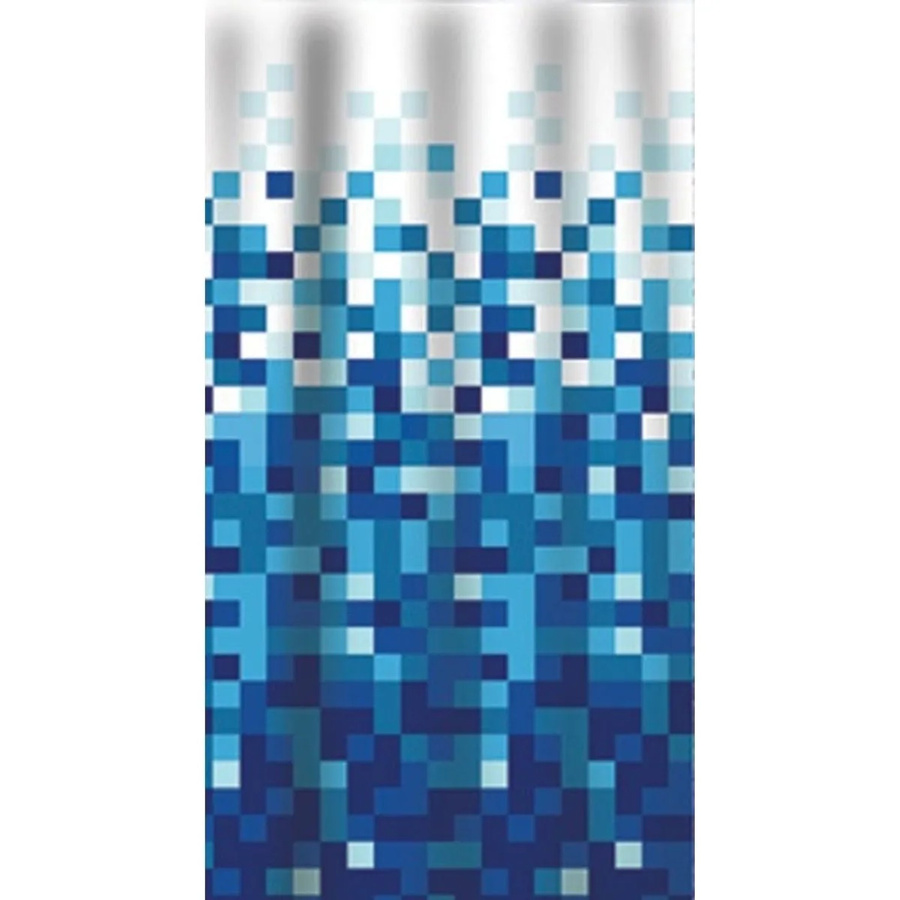Euroshowers Duschvorhang Pixelmuster Blau aus Polyester mit 12 Ringen, B: 180 cm, H: 200 cm - Bild 2