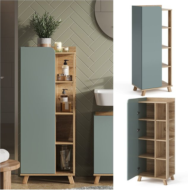 Vicco Midischrank Karen Badezimmerschrank mit Tür und offenen Fächern Sonoma Mintgrün Blau-Grau B/T/H: 50 x 26,43 x 128 cm - Bild 1