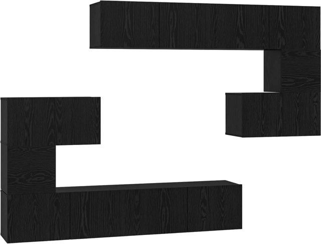 vidaXL TV-Schrankset 8-teilig in Schwarz und Eichen-Optik aus Holzwerkstoff für das Wohnzimmer, Wandmontage, B/T/H: 80 x 30 x 30 cm, 60 x 30 x 30 cm und 30,5 x 30 x 30 cm - Bild 1