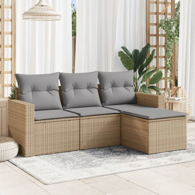 4-tlg. Garten-Sofagarnitur aus Poly-Rattan mit Kissen in Beige von vidaxl - Bild 1