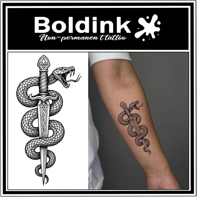 BOLDINK Dark Style Serpent Winding Sword Tattoo-Aufkleber, Unisex - Bild 1