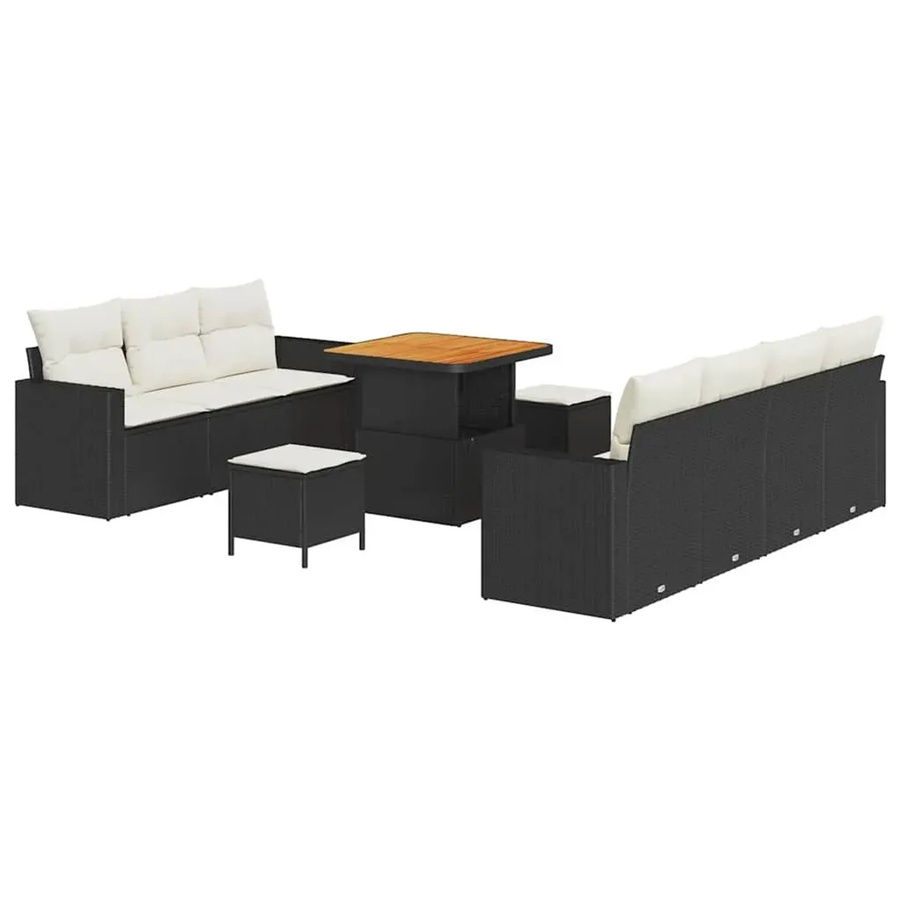 vidaXL Garten-Sofa-Set 10-teilig aus Poly Rattan in Schwarz-Creme mit Metallrahmen und Sitzkissen - Bild 2