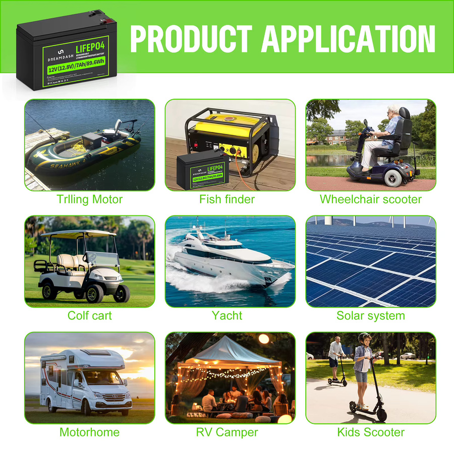 Dreamdash 12V 7Ah LiFePO4 Akku 89,6Wh Wiederaufladbare Lithium-Eisenphosphat-Batterie mit integriertem BMS und F2 Anschluss in Schwarz - Bild 8