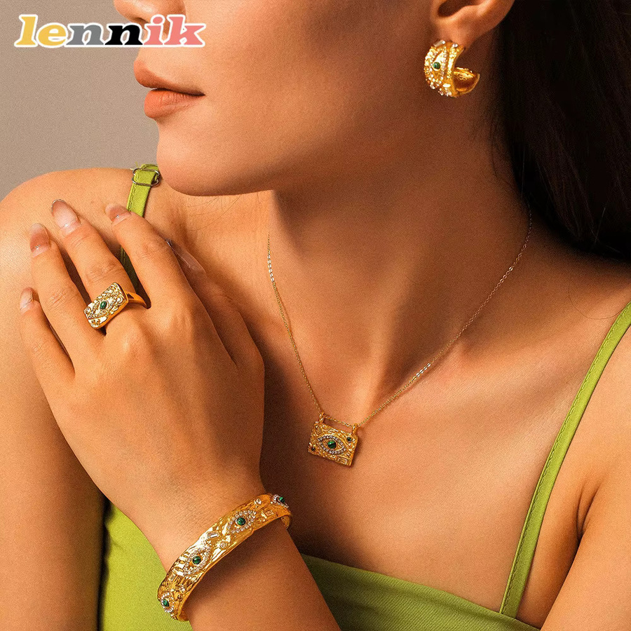 LENNIK Schmuck Set, Titan, Gold, Zirkonia, Vintage - Bild 2