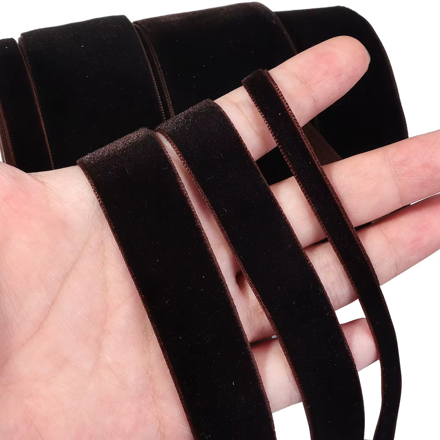 Tiefbraunes Samtband mit Beflockung für DIY-Dekorationen, Hochzeiten und Geschenkeinpackungen - Bild 6