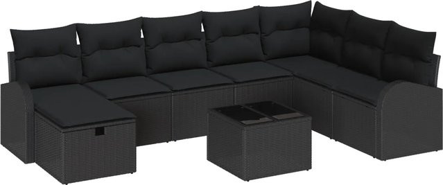 vidaXL Garten-Sofa-Set aus Poly-Rattan mit Kissen, 9-teilig, Schwarz - Bild 1