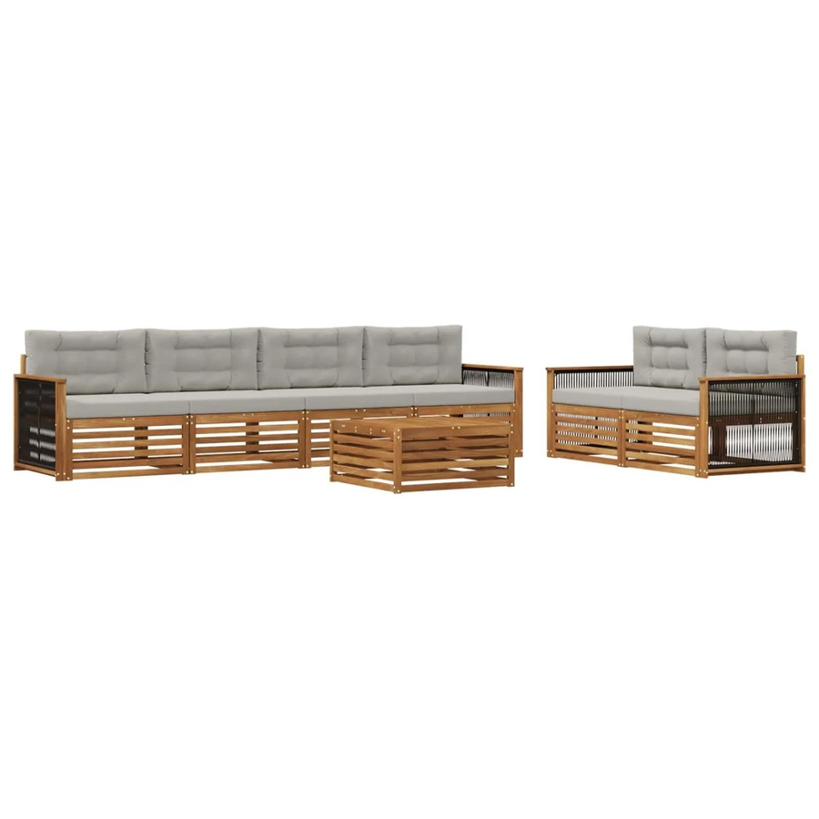 vidaXL Outdoor-Sofagarnitur aus massivem Akazienholz mit Kissen, 7-teiliges Set, Natur und Hellgrau - Bild 2
