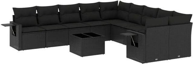 vidaXL 11-teilige Garten-Sofagarnitur aus Poly-Rattan mit Kissen in Schwarz - Bild 1