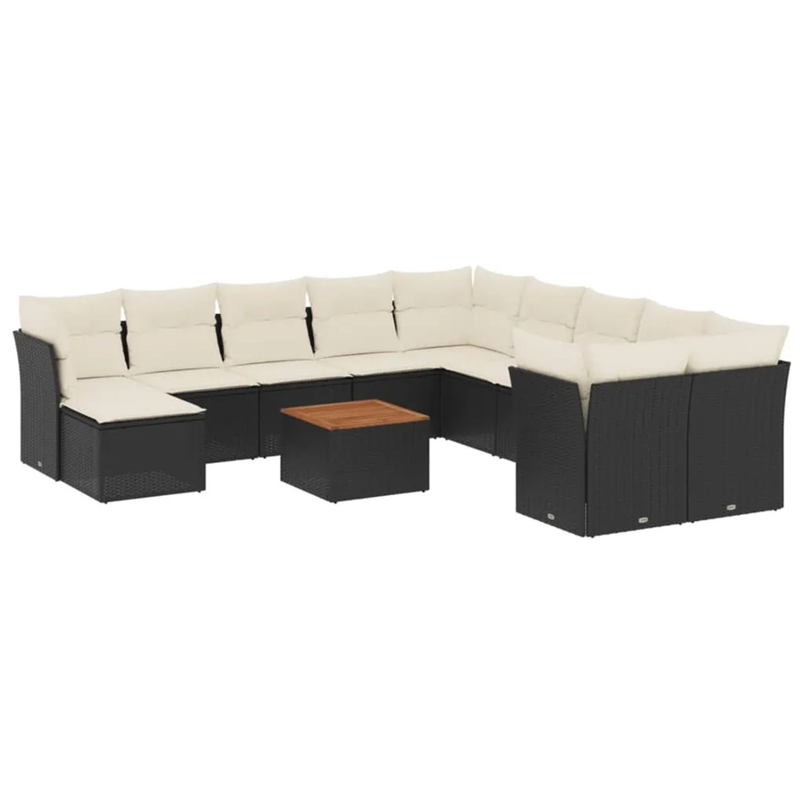 vidaXL 12-tlg. Garten-Sofagarnitur aus Poly-Rattan und Akazienholz mit Kissen, Schwarz - Bild 2