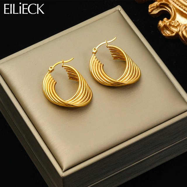 EILIECK Hoop Ohrringe, Edelstahl, Gold, Damen - Bild 1