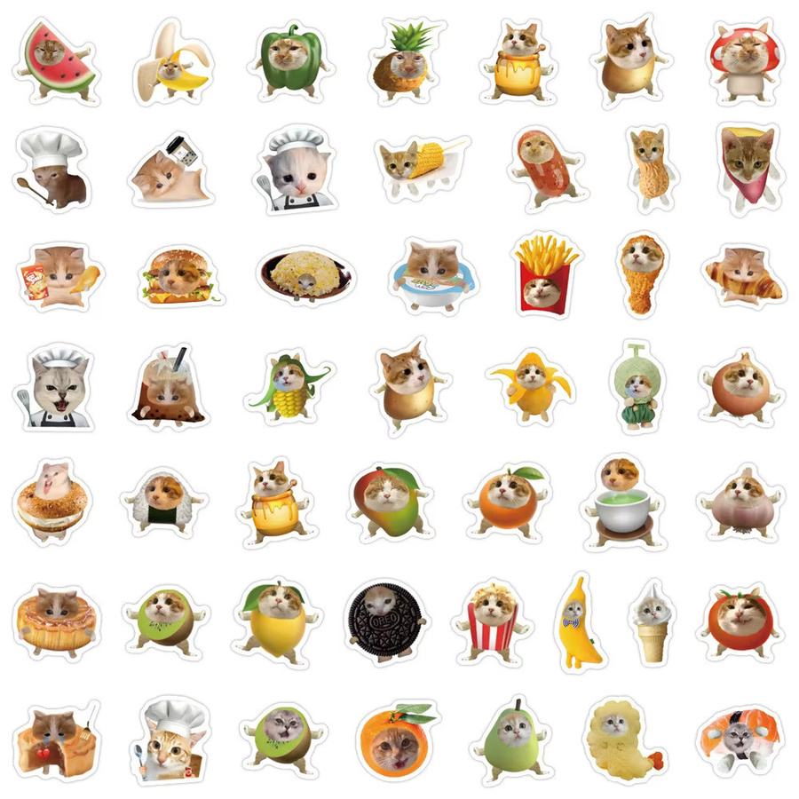100 Stück Lustige Food Cat Graffiti-Aufkleber von Anime Worlds Store in Multicolour für DIY Dekoration von Kühlschrank, Skateboard und Wasserbecher - Bild 2