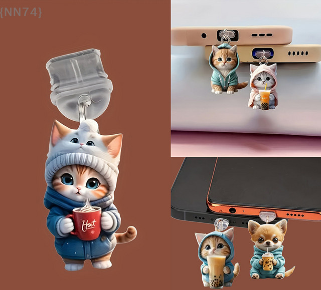 JETTING 2D Katzen Staubschutz-Kappe für iPhone und USB-C Ladeanschluss in Multicolor - Bild 1
