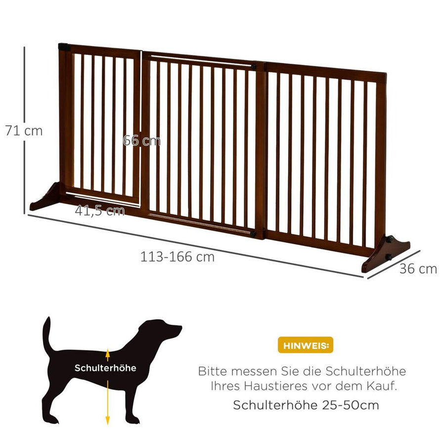 PawHut Absperrgitter aus Kiefernholz mit Tür in Braun, B/H/T: 113-166 x 71 x 36 cm - Bild 3