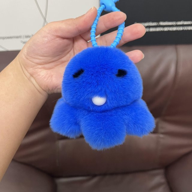 Schlüsselanhänger Oktopus, Kaninchenfell, blau, 10 cm, Unisex - Bild 1