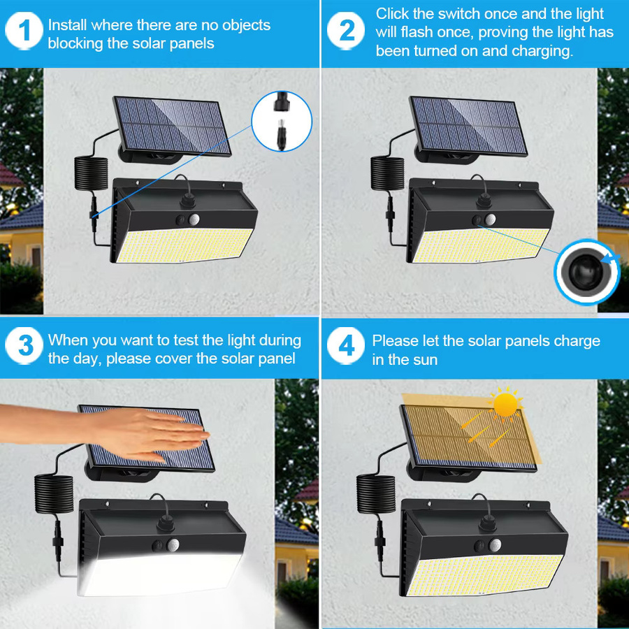 Solar LED Wandleuchte mit Bewegungsmelder und 3 Beleuchtungsmodi, moderne Outdoor Gartenleuchte in Schwarz, rechteckiges Design mit SMD-Technik und kaltweißem Licht - Bild 6