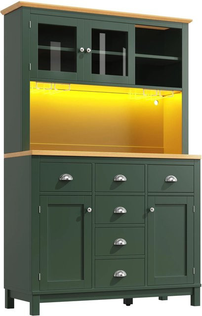 Merax Buffetschrank Modern mit LED-Beleuchtung und Getränkehalter, Grün/Weiß, B/T/H: 104 x 40 x 180 cm - Bild 1