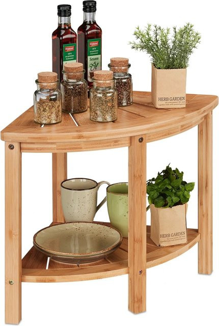 Relaxdays Eckregal aus Bambus in Natur, 2 Ebenen, B/T/H: 42 x 55 x 39,5 cm - Bild 1