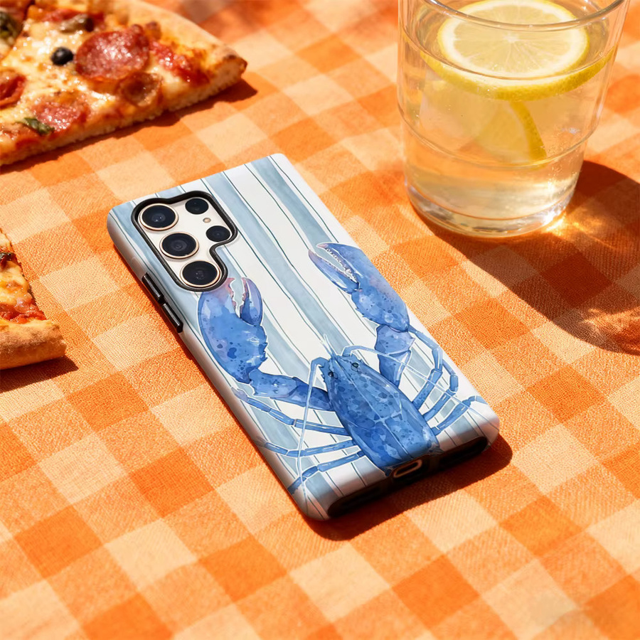 Potdemiel Handyhülle mit blauen Hummerstreifen für Samsung Galaxy S25 Ultra, S24 und S23 Ultra Plus mit glänzender doppellagiger Rückseite - Bild 3
