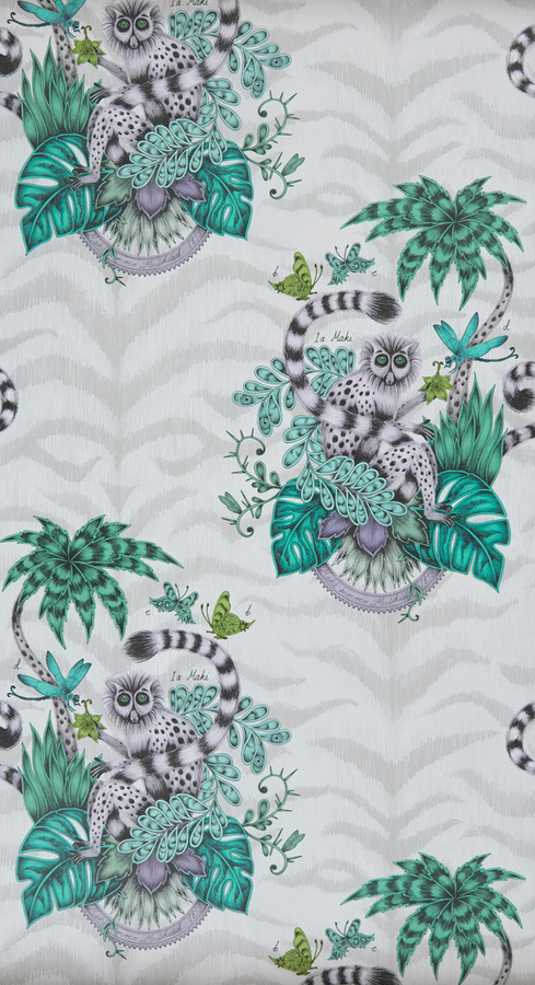 Clarke & Clarke Tapete Lemur Jungle in Türkis Multicolour mit Tiermotiv als Vlies-Tapete - Bild 1