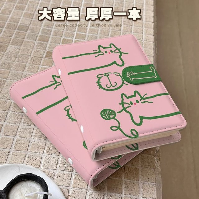 Notizbuch im koreanischen Stil mit niedlicher Katze, A6, Pink, PU-Einband mit Magnetverschluss und linierten Seiten - Bild 1