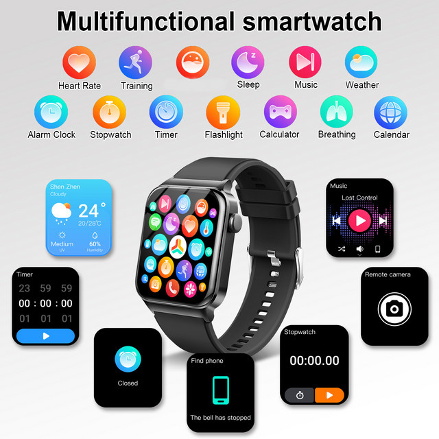 Kuizil Smartwatch, Schwarz, Silikon, 1,85 Zoll, Rechteckig - Bild 1