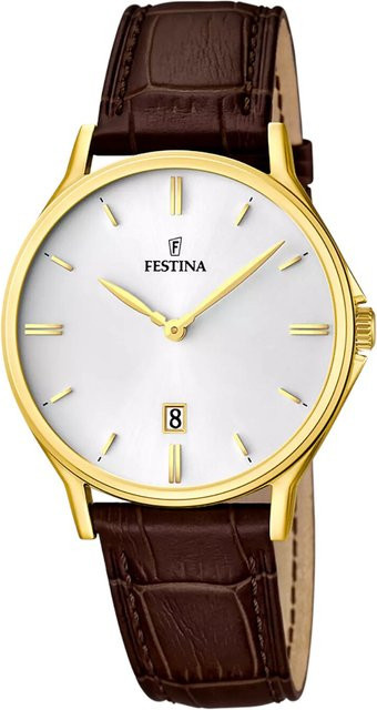 Festina Herrenuhr, Quarz, Edelstahl, 39 mm, Leder, Weiß, 5 ATM - Bild 1