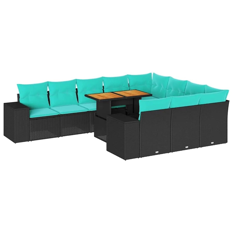 vidaXL 11-teilige Garten-Sofagarnitur aus Poly-Rattan und Akazienholz in Schwarz mit Kissen - Bild 2