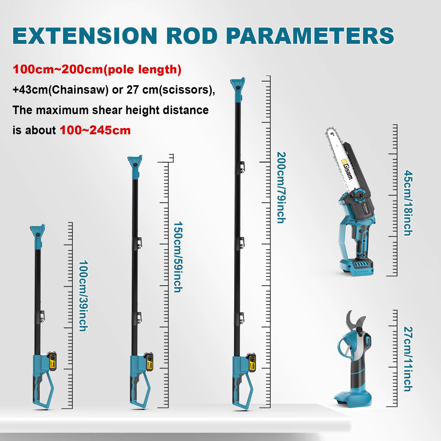 Gisam 4-in-1 Bürstenlose Teleskop-Elektrokettensäge und Hochastschere für Makita 18V Akku, Blau - Bild 4