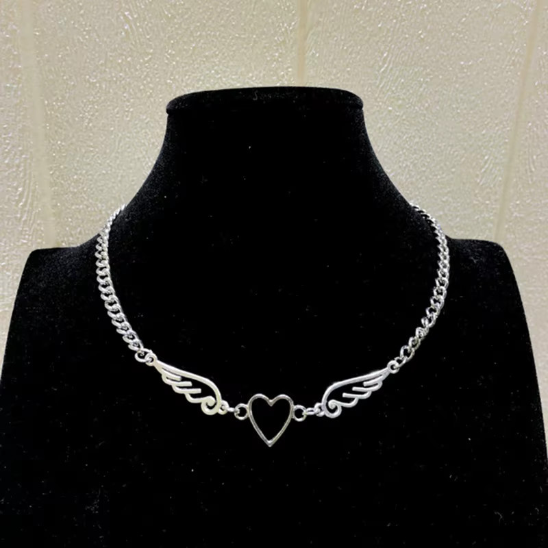 konminry Halskette, Hohle Herz Engelsflügel Charm, Gothic, Silber, Damen - Bild 3