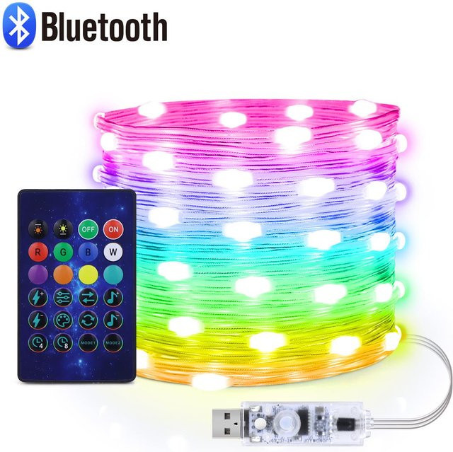 MALITAI RGBIC LED Kupferdraht Lichterkette mit Bluetooth App-Steuerung, Multicolor, IP65 Outdoor Weihnachtsbeleuchtung, USB betrieben - Bild 1
