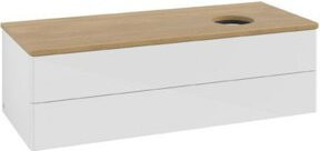 V&B Waschtischunterschrank Antao ohne Frontstruktur in Eiche Honig und Weiß Lack, B/T/H: 120 x 50 x 50 cm - Bild 1