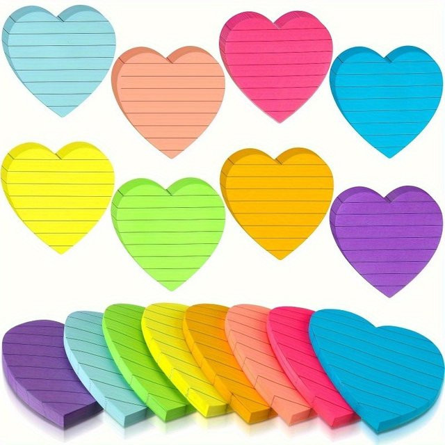 Post-it Notizblock in Herzform mit horizontalen Linien, 8 Stück, fluoreszierende Farben, Multicolor - Bild 1