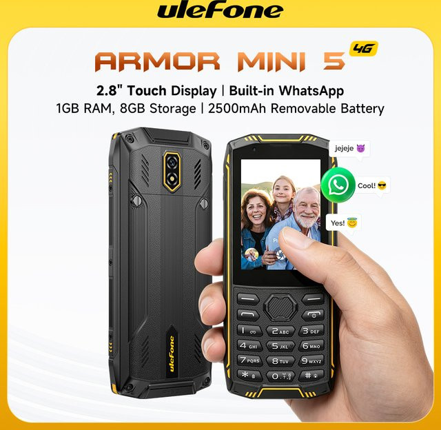 Ulefone Armor Mini 5 Robustes Smartphone in Schwarz mit 2,8 Zoll Touch-Display, Android 11, 1 GB RAM, 8 GB ROM und 2500 mAh Akku - Bild 1