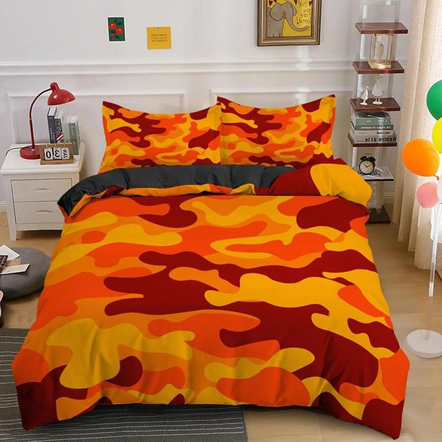 Camouflage Bettwäsche Set Your Warm Home für Kinder und Teenager in Orange Multicolour, 3-teilig aus Polyester, Bettbezug 210 x 210 cm und Kissenbezüge 50 x 70 cm - Bild 1