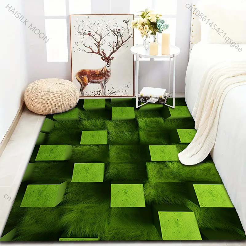 UQIDEHOME 3D Grüner Würfel Illusionsdruck Teppich aus Polyester, B/B: 80 x 120 cm - Bild 2
